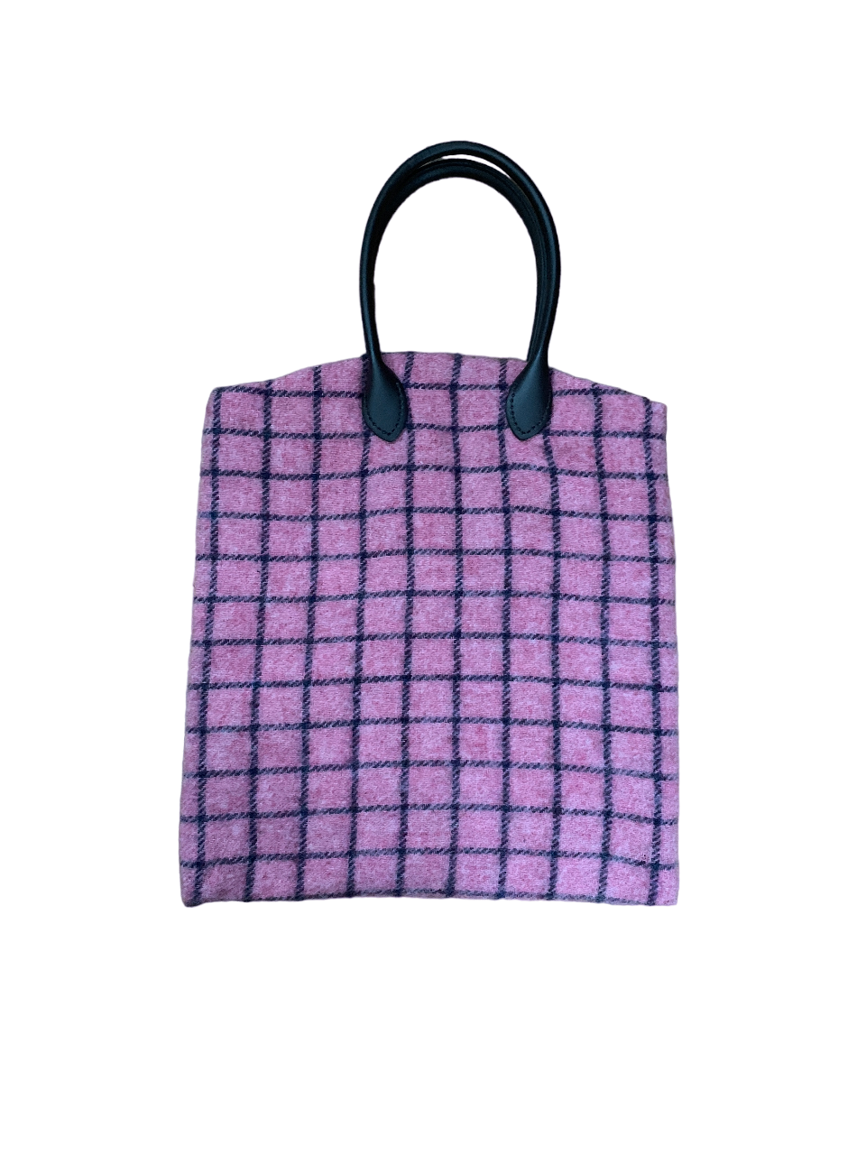 Pink and Navy Blue Windowpane Wool Tweed Tote Bag Purse