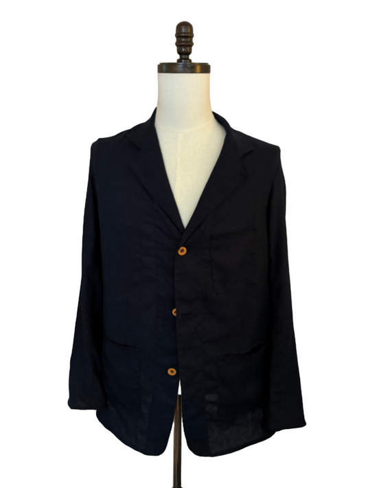 1930s 1940s Mens French Dark Blue Linen Jacket