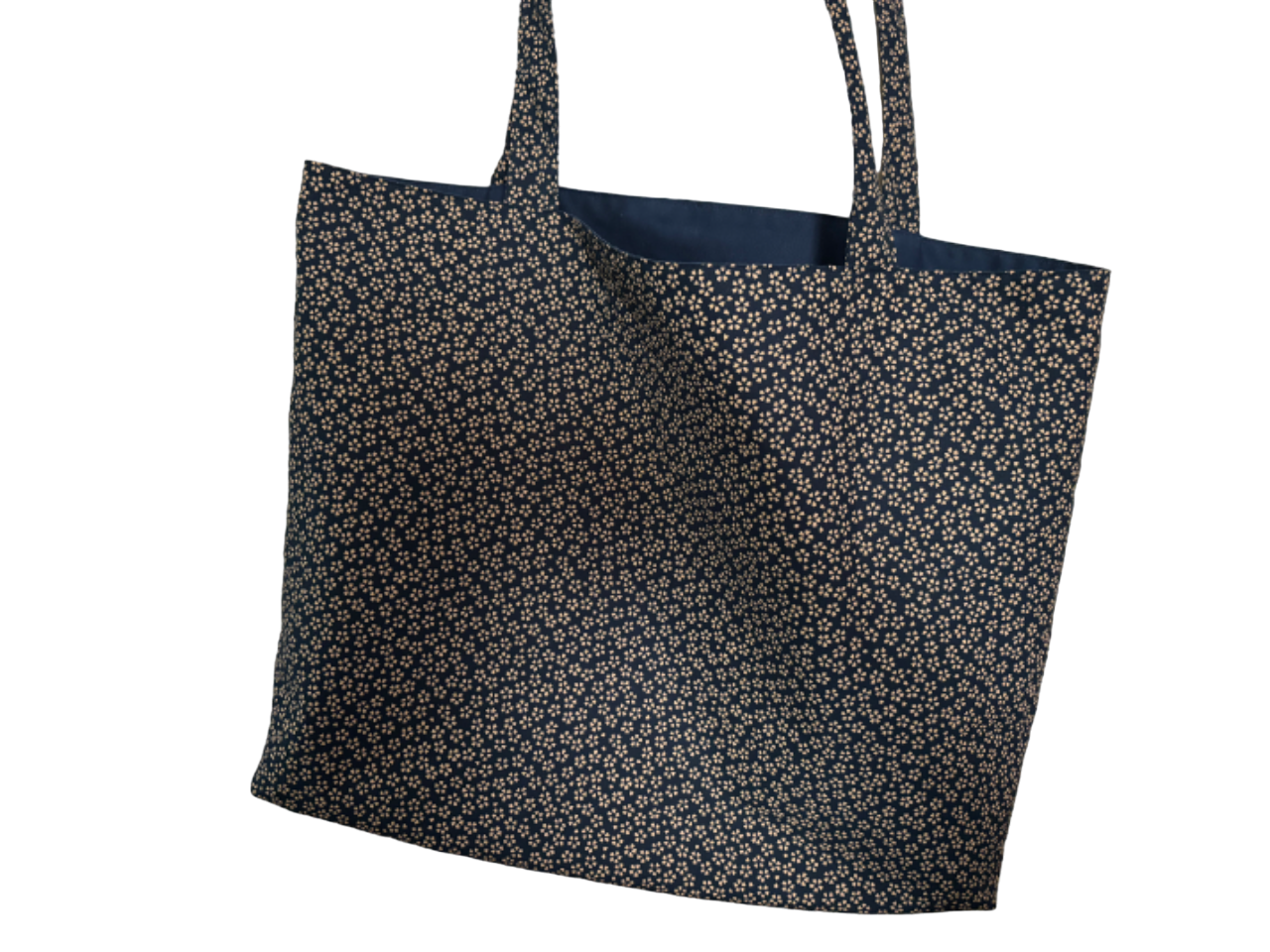 Blue and Brown Sakura Cotton Tote Bag Large Size